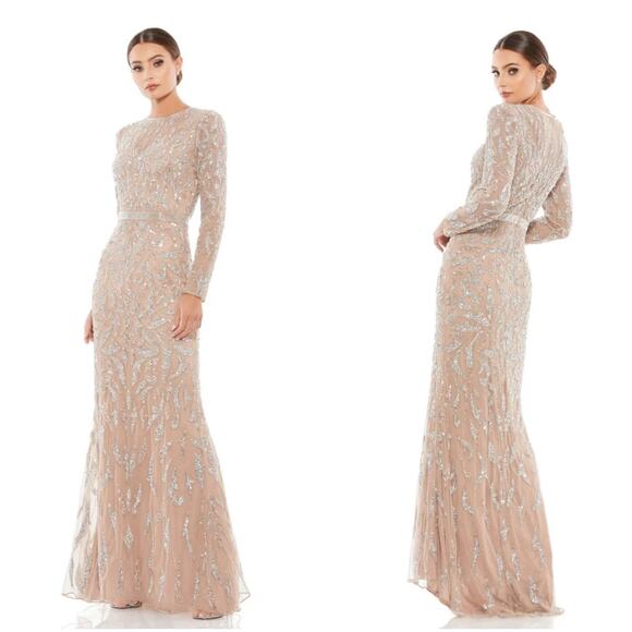 Mac Duggal #5124 Mocha Sequin Full Maxi Dress Size 4 NEW Wedding Party Prom - Picture 1 of 16